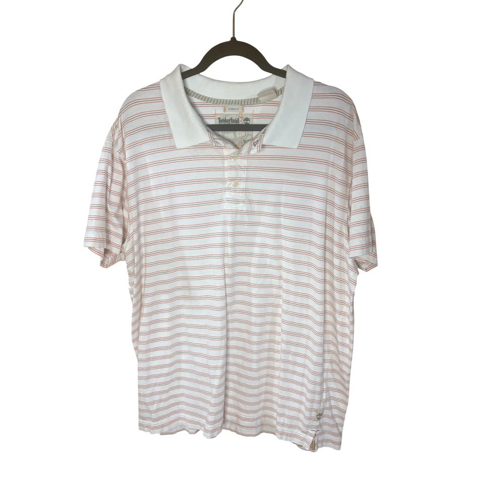Timberland Mens XXL Classic Fit Striped Polo Shirt White Orange Grey Cotton